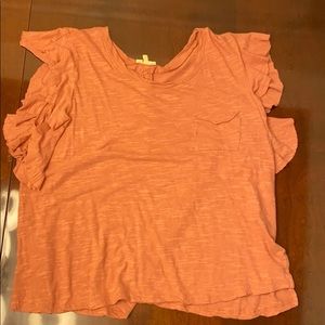 Peach t shirt with ruffled sleeves